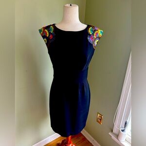 Trina Turk Lillet black embroidered and beaded sheath dress. Cap sleeve Size 4